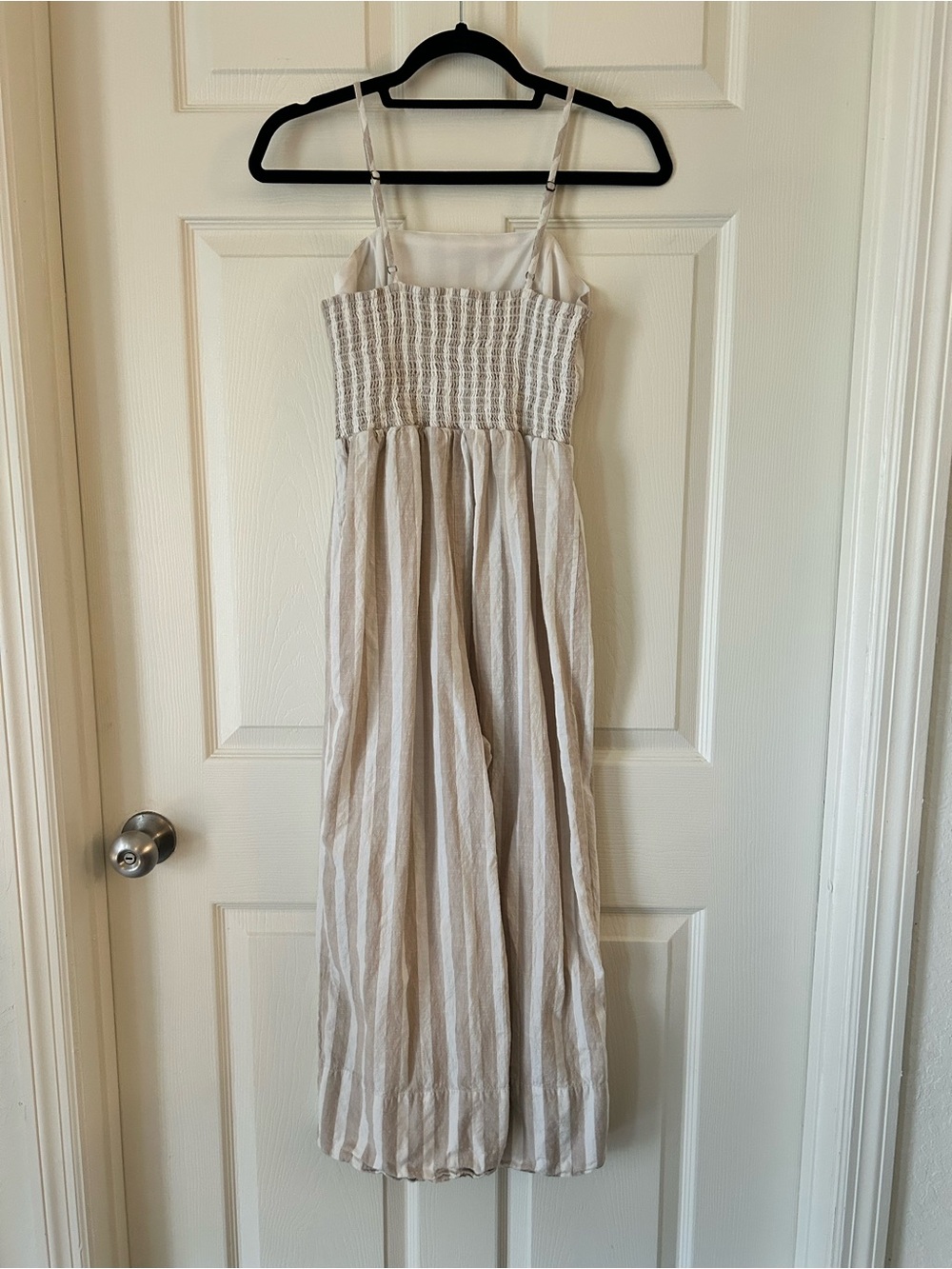Japna Beige White Striped Linen Blend Wide Leg Jumpsuit - Size Medium - Picture 4 of 13